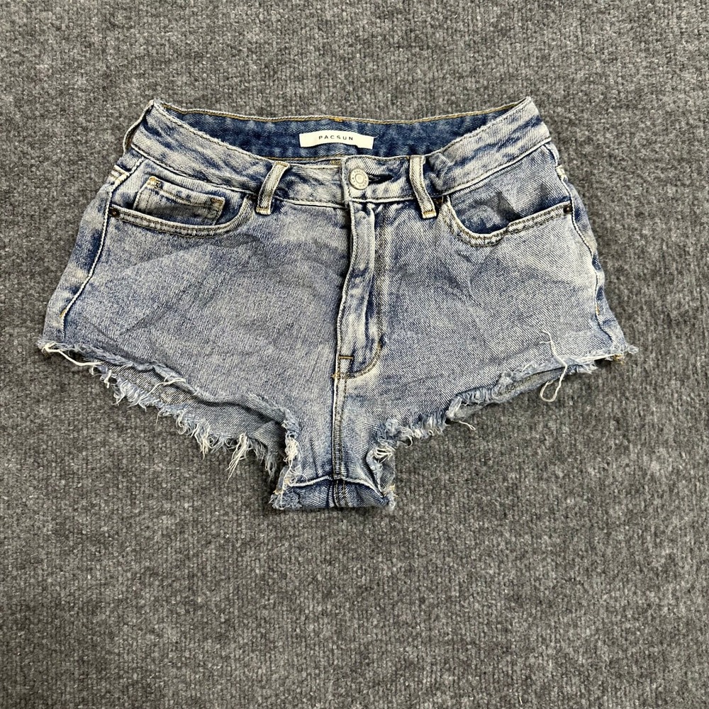 PacSun Shorts Womens Size 24 Blue High Rise Festival Cotton Denim Frayed Hem